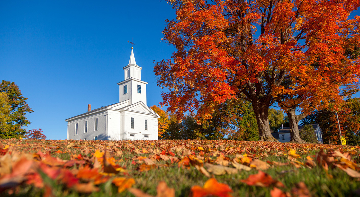 Stock Church building Fall trees 72px