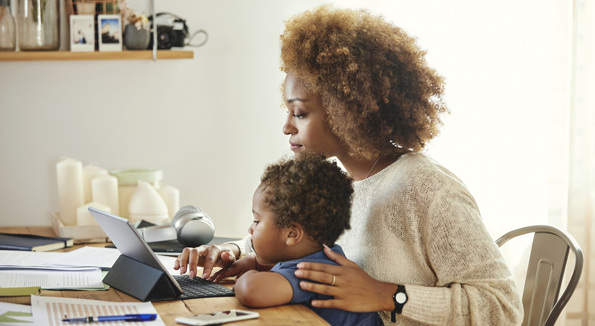 Stock Mother working from home